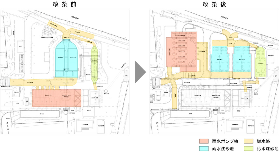 改築前と改築後の図面