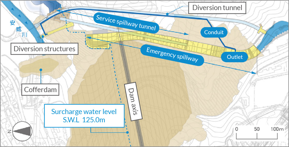 Top-down view of flood spillway conduit